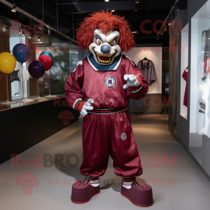 Maroon Evil Clown mascot costume character dressed with a Windbreaker and Anklets