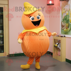 Peach Squash mascot costume character dressed with a Jeggings and Brooches