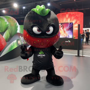Black Strawberry mascot costume character dressed with a Tank Top and Wraps