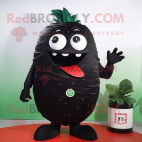 Black Strawberry mascot costume character dressed with a Tank Top and Wraps