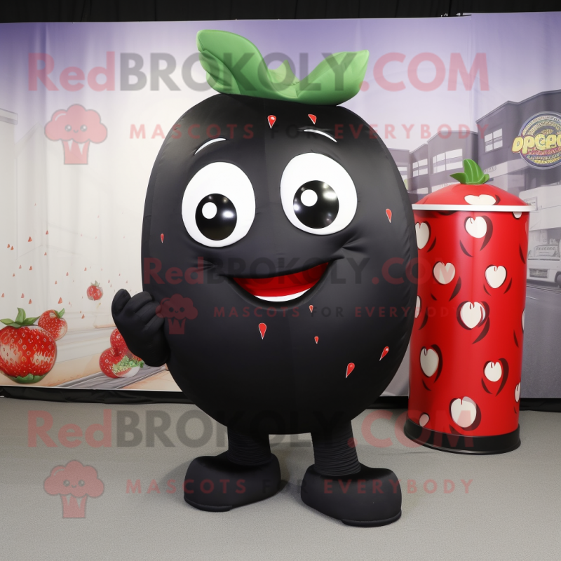 Black Strawberry mascot costume character dressed with a Tank Top and Wraps Black Strawberry mascot costume character dressed with a Tank Top and Wraps