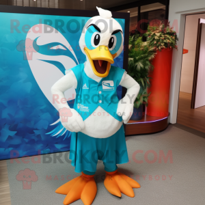 Turquoise Swans mascot costume character dressed with a Tank Top and Pocket squares