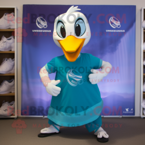 Turquoise Swans mascot costume character dressed with a Tank Top and Pocket squares