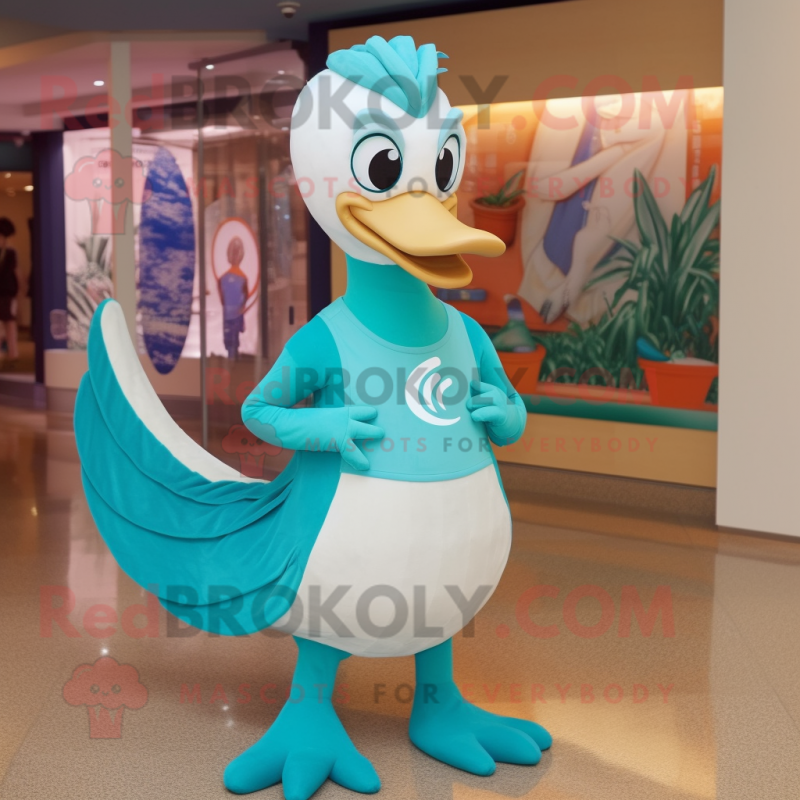 Turquoise Swans mascot costume character dressed with a Tank Top and Pocket squares