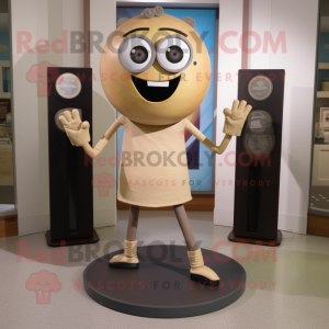 Tan Plate Spinner mascot costume character dressed with a Jeggings and Eyeglasses