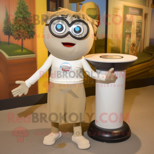 Tan Plate Spinner mascot costume character dressed with a Jeggings and Eyeglasses