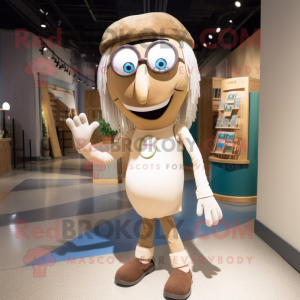 Tan Plate Spinner mascot costume character dressed with a Jeggings and Eyeglasses