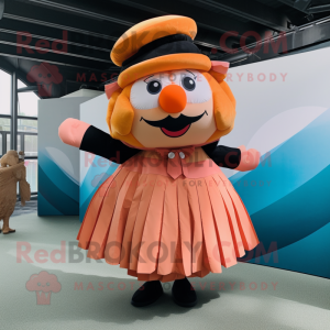 Tan Clown Fish mascot costume character dressed with a Pleated Skirt and Berets