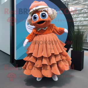 Tan Clown Fish mascot costume character dressed with a Pleated Skirt and Berets