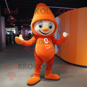 Orange Acrobat mascot costume character dressed with a Hoodie and Berets