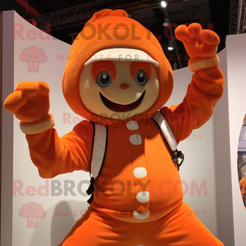 Orange Acrobat mascot costume character dressed with a Hoodie and Berets