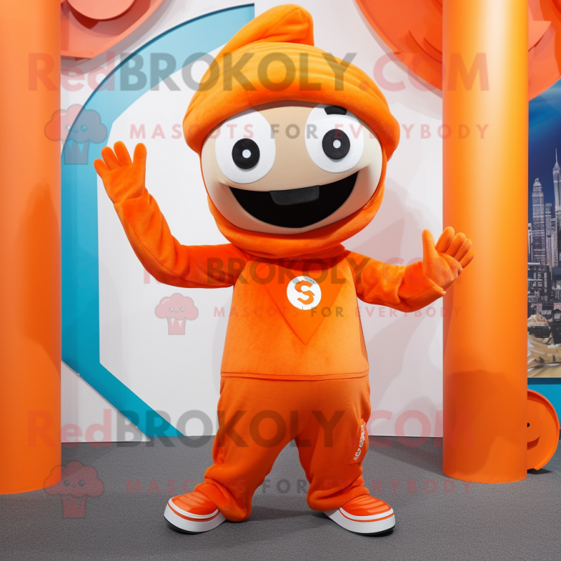 Orange Acrobat mascot costume character dressed with a Hoodie and Berets