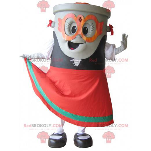 Grijze vuilnisbak mascotte - Redbrokoly.com