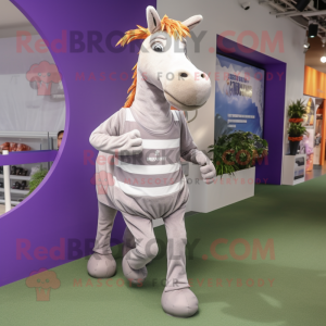 Lavender Quagga mascot costume character dressed with a Running Shorts and Foot pads