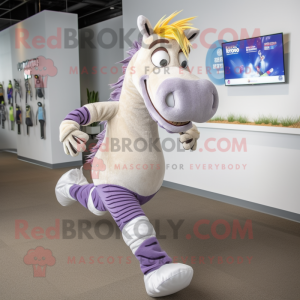 Lavender Quagga mascot costume character dressed with a Running Shorts and Foot pads