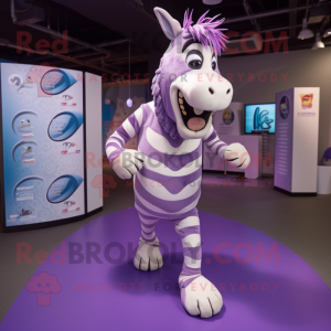 Lavender Quagga mascot costume character dressed with a Running Shorts and Foot pads