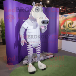 Lavender Quagga mascot costume character dressed with a Running Shorts and Foot pads