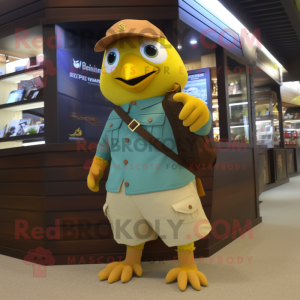 Gold Pigeon maskot kostume...