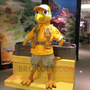 Gold Pigeon maskot kostume...