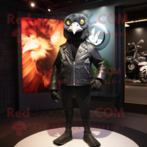 Silver Blackbird mascot costume character dressed with a Biker Jacket and Digital watches