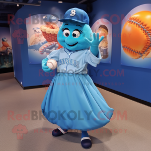 Blue Baseball Glove mascot costume character dressed with a Ball Gown and Belts