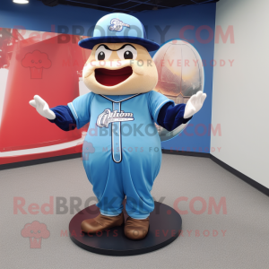 Blue Baseball Glove mascot costume character dressed with a Ball Gown and Belts