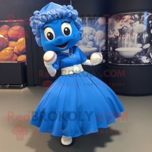Blue Baseball Glove mascot costume character dressed with a Ball Gown and Belts
