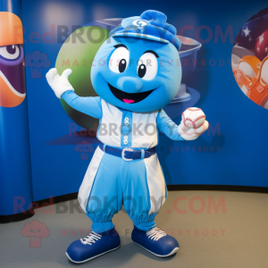 Blue Baseball Glove mascot costume character dressed with a Ball Gown and Belts