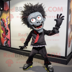 Black Zombie mascot costume character dressed with a Dress Pants and Hairpins