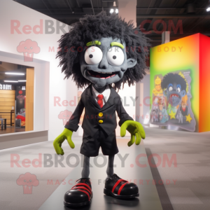 Black Zombie mascot costume character dressed with a Dress Pants and Hairpins