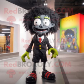 Black Zombie mascot costume character dressed with a Dress Pants and Hairpins