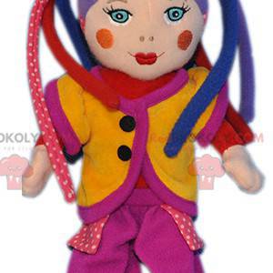 Mascotte de clown de poupée arlequin très colorée -