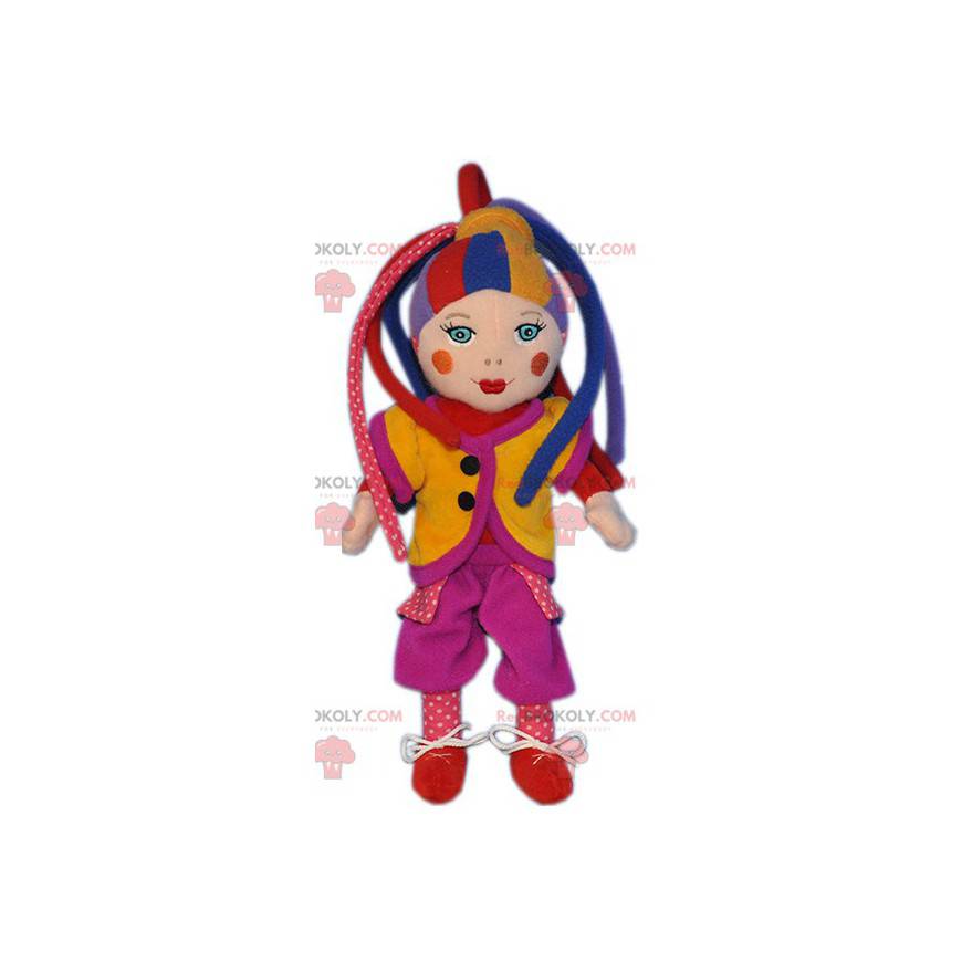 Zeer kleurrijke harlekijnpop clown mascotte - Redbrokoly.com