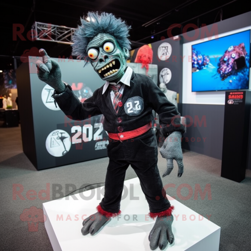 Black Zombie mascot costume character dressed with a Dress Pants and Hairpins Black Zombie mascot costume character dressed with a Dress Pants and Hairpins