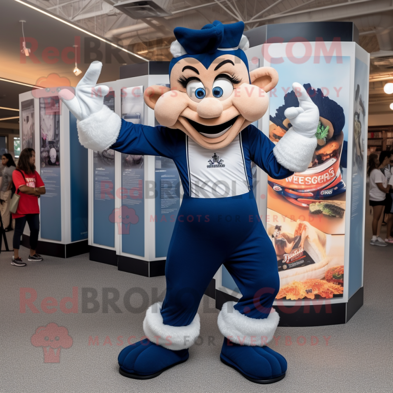 Navy Contortionist mascot costume character dressed with a Joggers and Hairpins