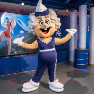 Navy Contortionist mascot costume character dressed with a Joggers and Hairpins