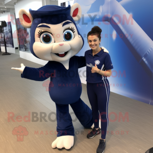 Navy Contortionist mascot costume character dressed with a Joggers and Hairpins