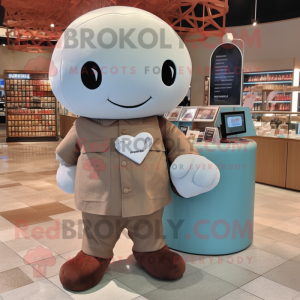 Brown Beluga Whale mascot costume character dressed with a Button-Up Shirt and Coin purses