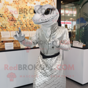 Silver Python mascot costume character dressed with a Dress Shirt and Gloves
