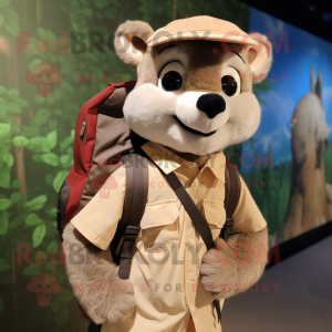 Tan Marten mascot costume character dressed with a Oxford Shirt and Backpacks