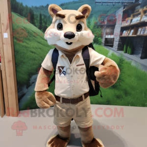 Tan Marten mascot costume character dressed with a Oxford Shirt and Backpacks