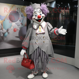 Gray Clown mascot costume character dressed with a Culottes and Messenger bags