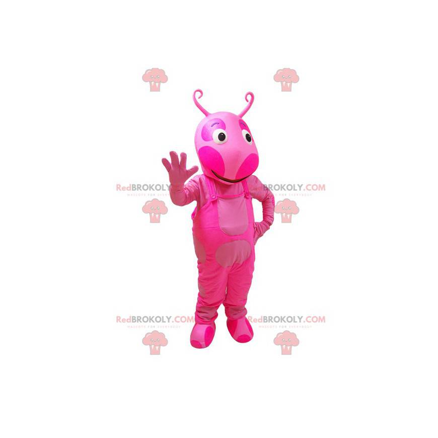 Růžové stvoření hmyzu maskot s anténami - Redbrokoly.com Růžové stvoření hmyzu maskot s anténami - Redbrokoly.com