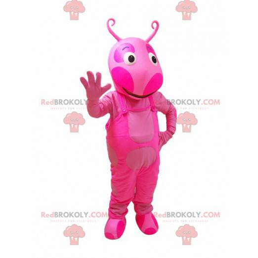 Pink creature insect mascot with antennae - Redbrokoly.com