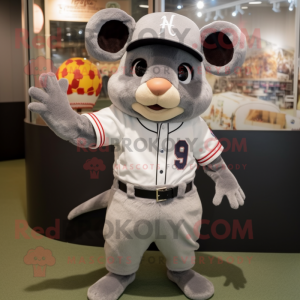 Gray Dormouse mascot costume character dressed with a Baseball Tee and Cummerbunds