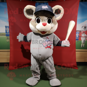 Gray Dormouse mascot costume character dressed with a Baseball Tee and Cummerbunds