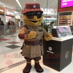 Brown Commando mascot costume character dressed with a A-Line Skirt and Bracelet watches