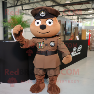Brown Commando mascot costume character dressed with a A-Line Skirt and Bracelet watches