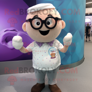 nan Ice Cream mascot costume character dressed with a Henley Tee and Reading glasses