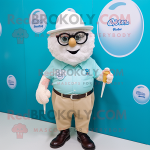 nan Ice Cream mascot costume character dressed with a Henley Tee and Reading glasses